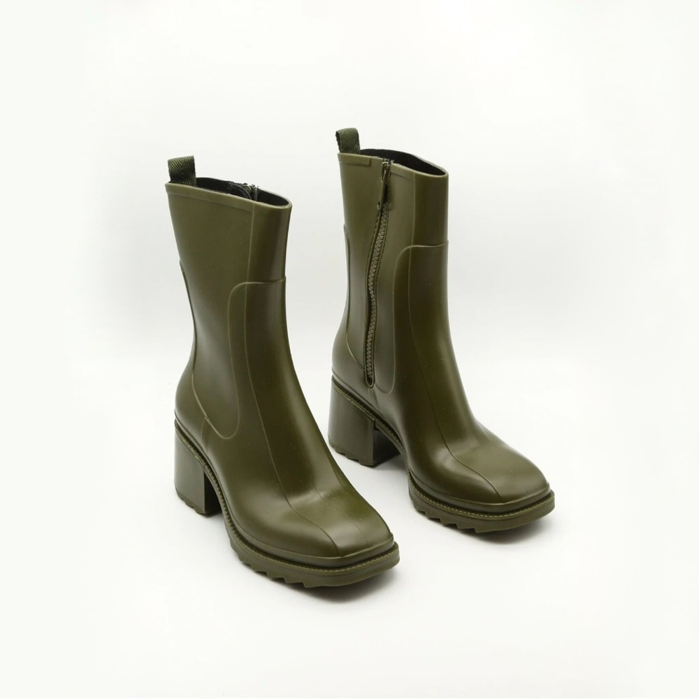 Jeffrey Campbell Play Zip Up Heeled Rain Boots in Green